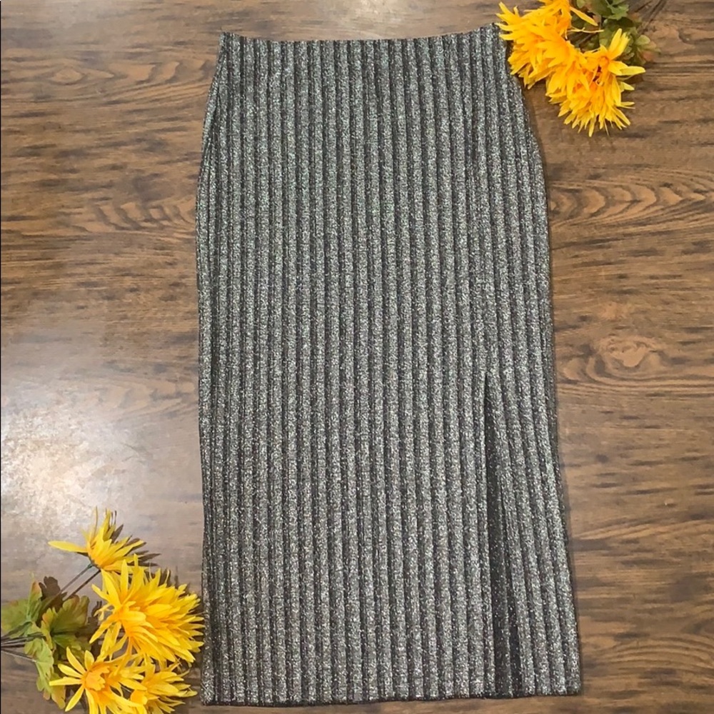 H&M Gray Metallic Midi Skirt